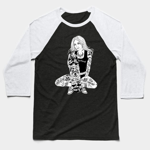 Tattooed Skater Girl Baseball T-Shirt by Kingrocker Clothing